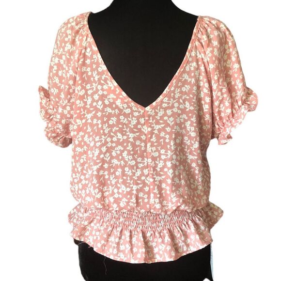 Sienna Sky Peplum Blouse Top Floral Short Sleeve V-Neck Pink Crop medium - Picture 3 of 6